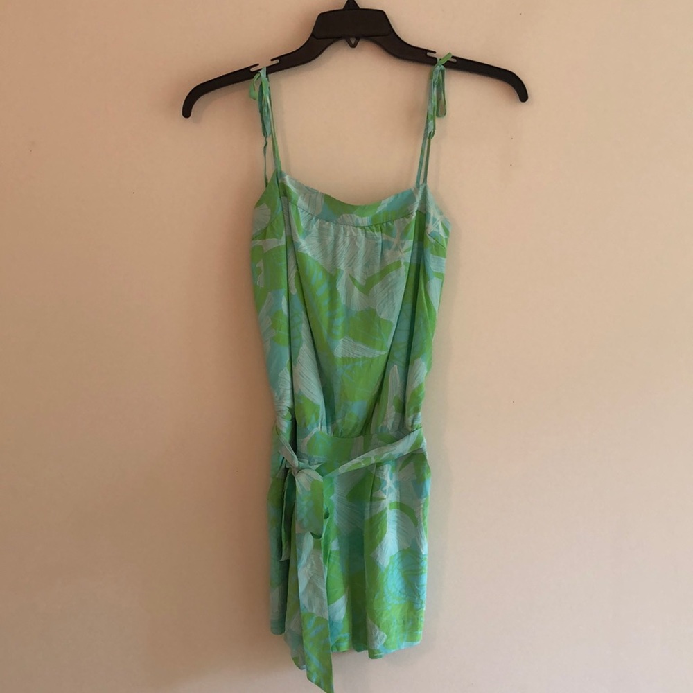 Lilly Pulitzer Green Palm Leaves Dani Tie Silk Romper - Size 2